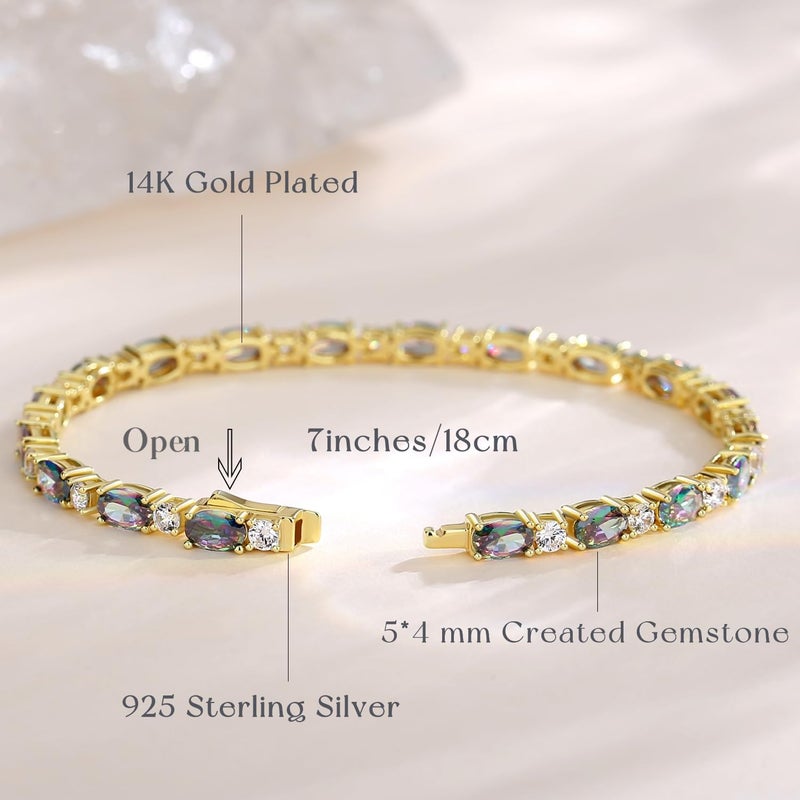 Fancime 14K Gold Plated Birthstone Bracelets 4mm Sterling Silver Tennis Bracelets Gold Bracelets Birthday Jewelry Gifts for Women 7" - Image 3